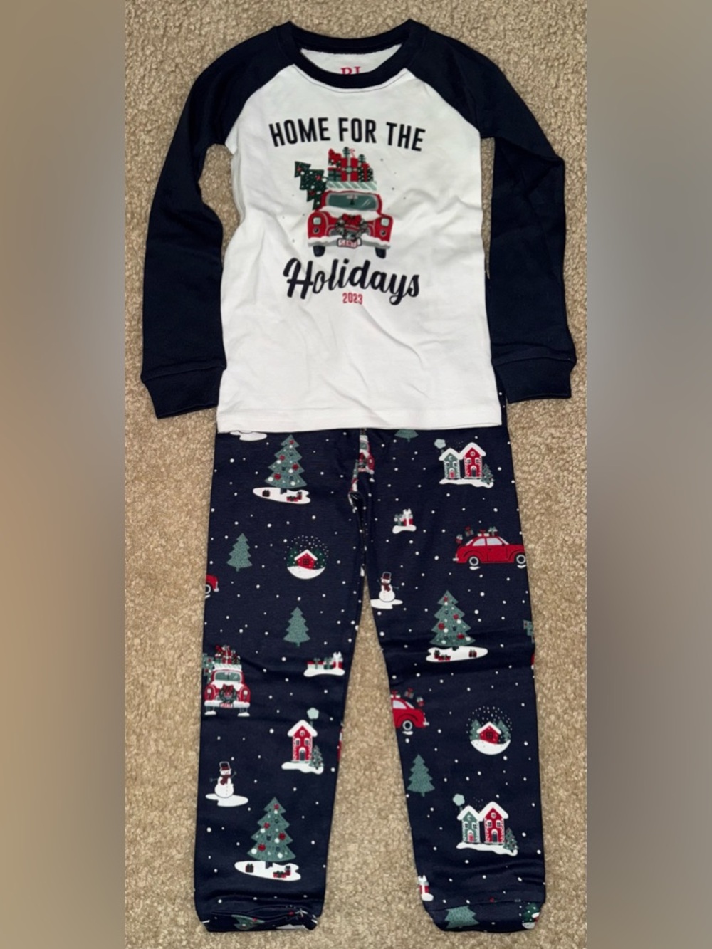 Kids Holiday Pajama Set - Navy & White Festive Truck Print